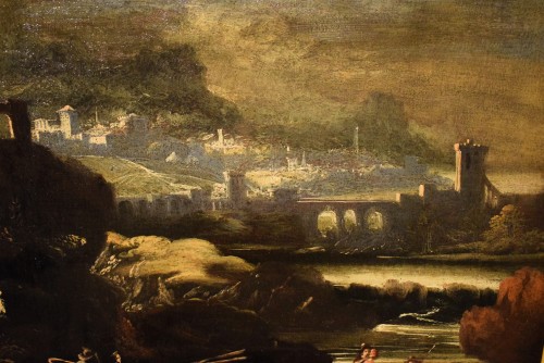 Antiquités - Night Landscape with Tower and Fortified Villages - Late 17th century